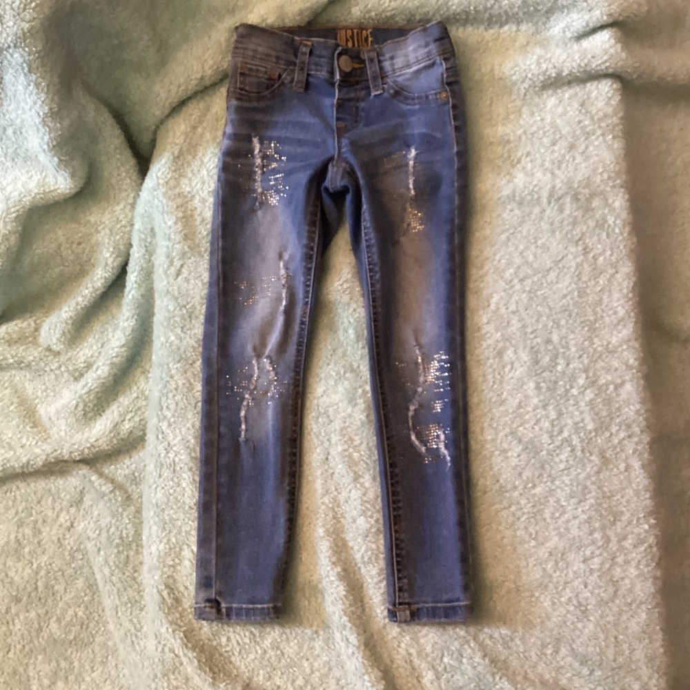 Girls Justice Mid Rise Jegging Size 6 Slim Sequins Distressed